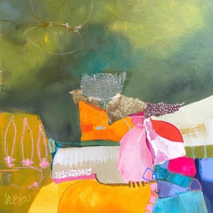 Painting Volcan de San Pedro by Lau Blou | Painting Abstract Acrylic, Gluing, Gold leaf, Paper, Pastel Landscapes