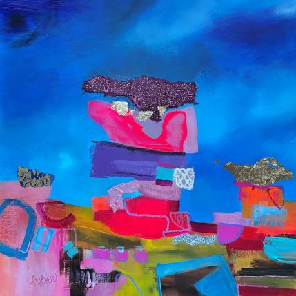 Gemälde La fête dans le champs von Lau Blou | Gemälde Abstrakt Acryl, Blattgold, Collage, Papier, Pastell Landschaften