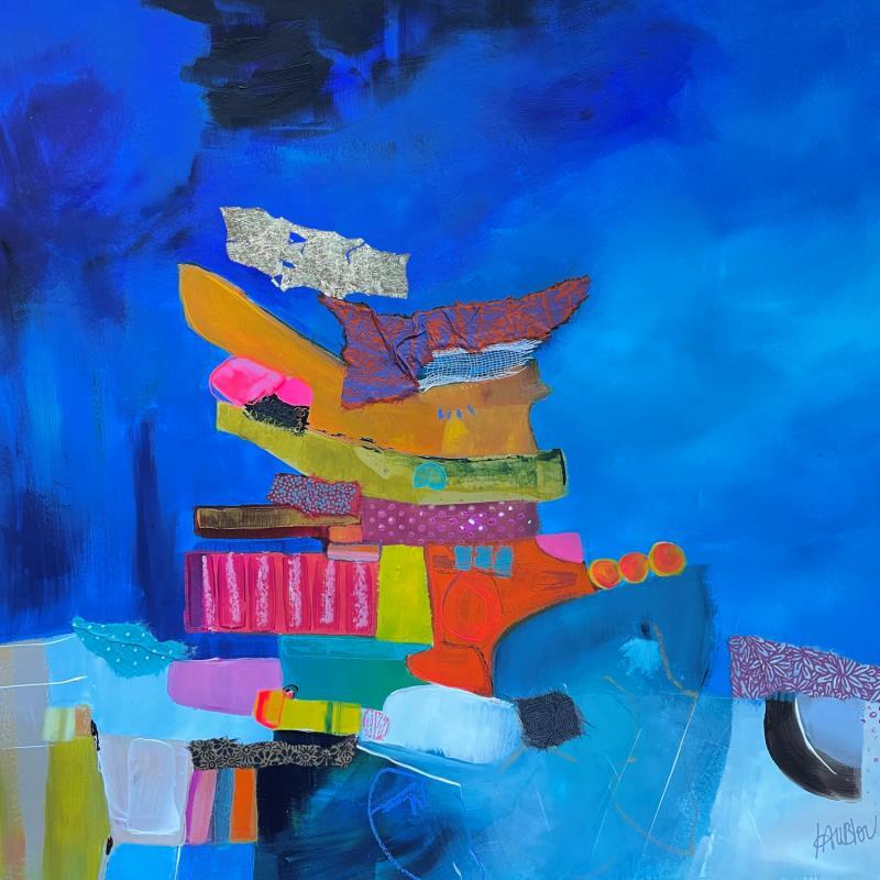 Gemälde Le chemin de la source St Paul von Lau Blou | Gemälde Abstrakt Landschaften Acryl Collage Pastell Blattgold Papier