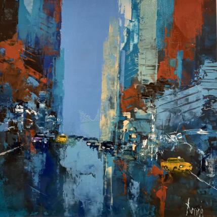 Peinture NY in blue par Dessein Pierre | Tableau Figuratif Huile Architecture, Urbain