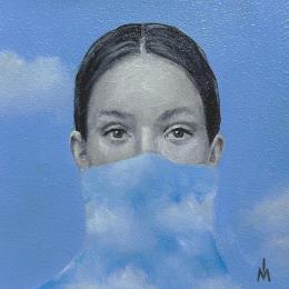 Painting Behind the cloud by Ivanova Margarita | Painting Surrealism Oil Portrait