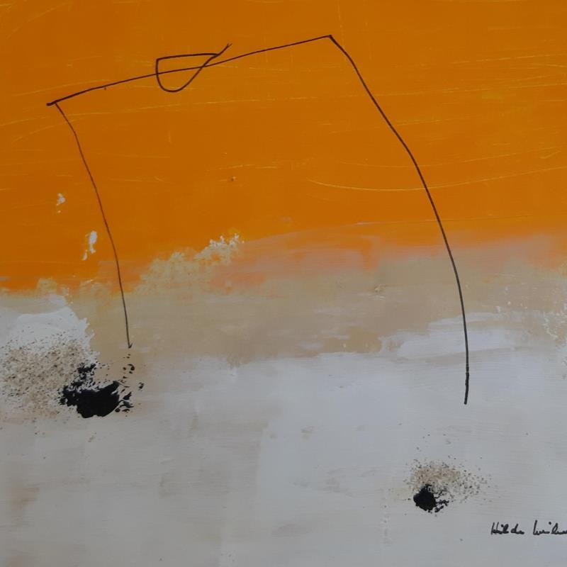 Peinture abstract yellow A115 par Wilms Hilde | Tableau Abstrait Acrylique Collage
