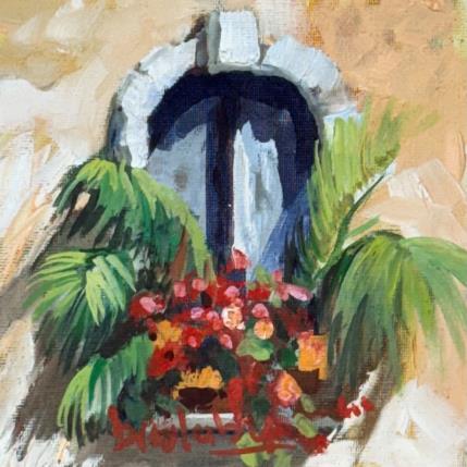 Painting La Fenêtre aux palmiers by Brooksby | Painting Figurative Oil Architecture, Nature