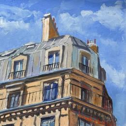 Peinture Le toit du coin par Brooksby | Tableau Figuratif Huile Architecture