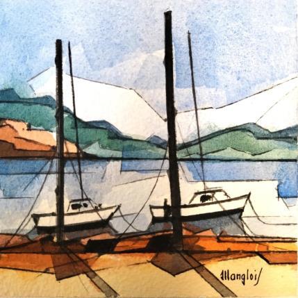 Peinture MAREE BASSE 1 par Langlois Jean-Luc | Tableau Figuratif Aquarelle Marine