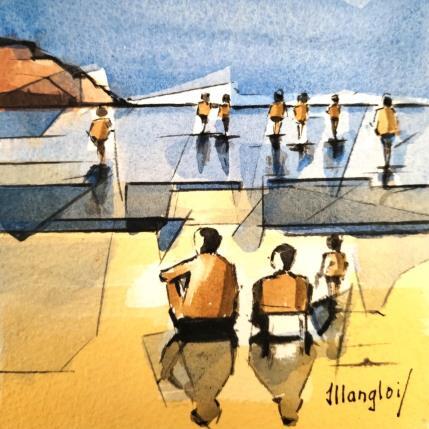 Peinture PLAGE par Langlois Jean-Luc | Tableau Figuratif Aquarelle Marine