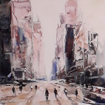 Peinture ville rose par Poumelin Richard | Tableau Figuratif Acrylique, Huile Paysages