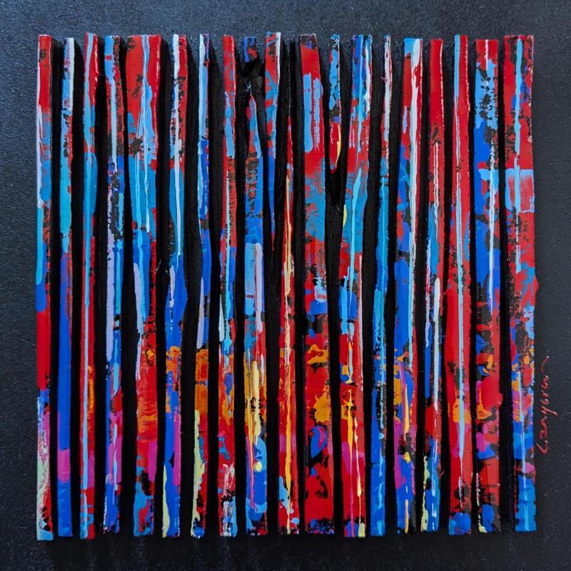 Peinture Bc10 street rouge bleu orange par Langeron Luc | Tableau Matiérisme Bois Acrylique Résine