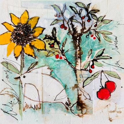 Painting Tournesol et cerisier by Colombo Cécile | Painting Naive art Acrylic, Gluing, Ink, Pastel, Watercolor Landscapes, Life style, Still-life