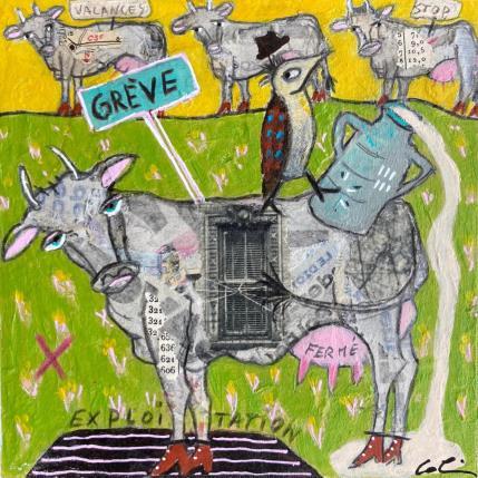 Gemälde Grève  von Colin Sylvie | Gemälde Art brut Acryl, Collage, Pastell Tiere