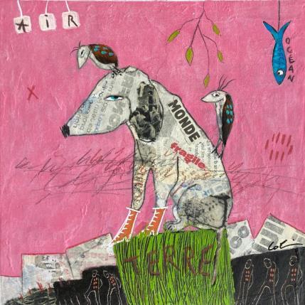 Gemälde Monde fragile  von Colin Sylvie | Gemälde Art brut Acryl, Collage, Pastell Pop-Ikonen, Tiere