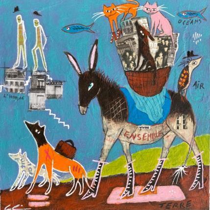 Peinture La marche  par Colin Sylvie | Tableau Art Singulier Acrylique, Collage, Pastel Animaux