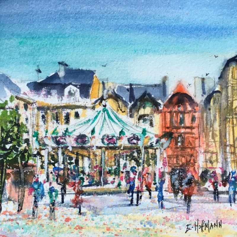 Peinture Troyes Carrousel  par Hoffmann Elisabeth | Tableau Figuratif Urbain Aquarelle