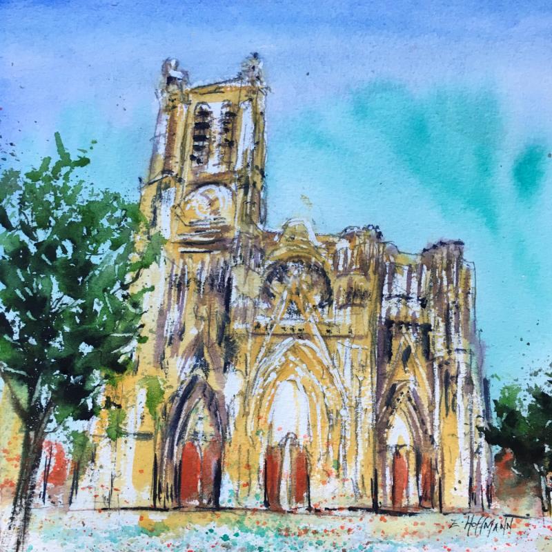 Painting Troyes Cathédrale Saint Pierre et Saint Paul  by Hoffmann Elisabeth | Painting Figurative Urban Watercolor