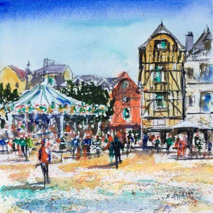 Painting Troyes Place Maréchal Foch by Hoffmann Elisabeth | Painting Figurative Watercolor Pop icons, Urban