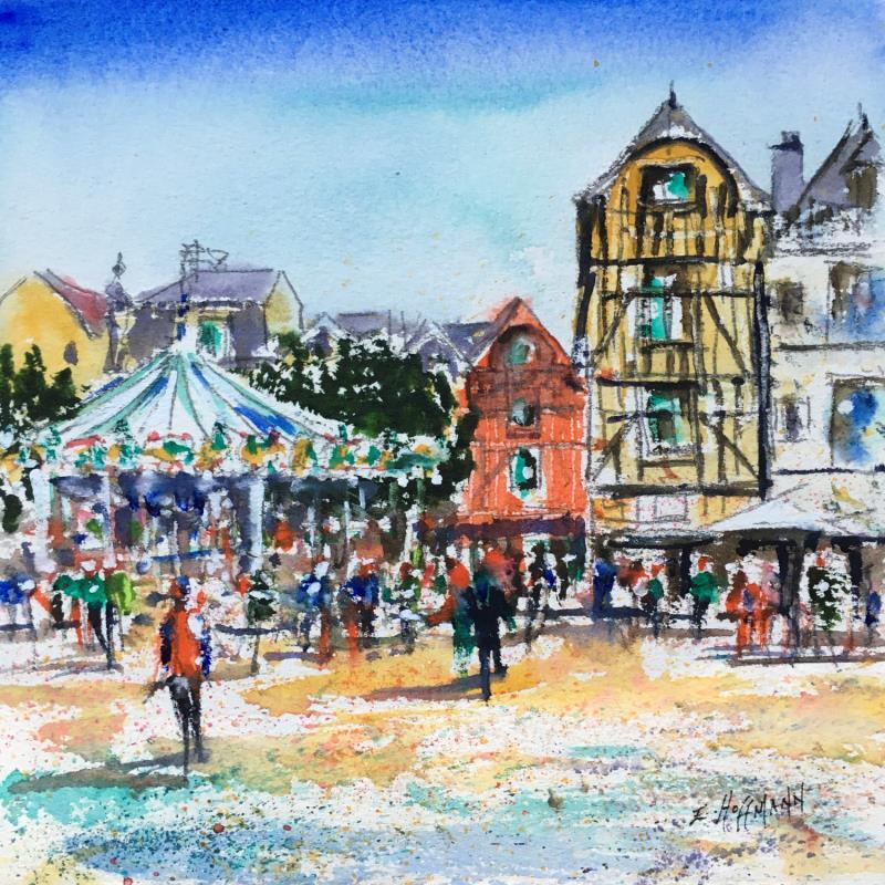 Peinture Troyes Place Maréchal Foch  par Hoffmann Elisabeth | Tableau Figuratif Urbain Aquarelle