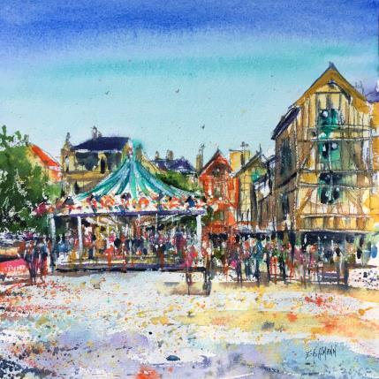 Peinture Troyes Le carrousel des Temps Modernes par Hoffmann Elisabeth | Tableau Figuratif Aquarelle Urbain