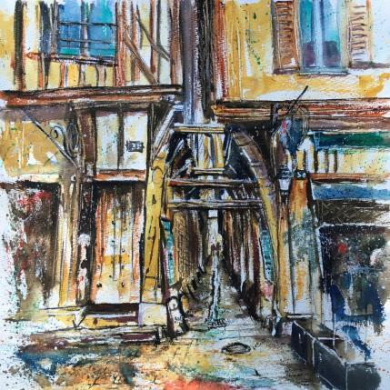 Painting Troyes La rue des chats by Hoffmann Elisabeth | Painting Figurative Watercolor Urban