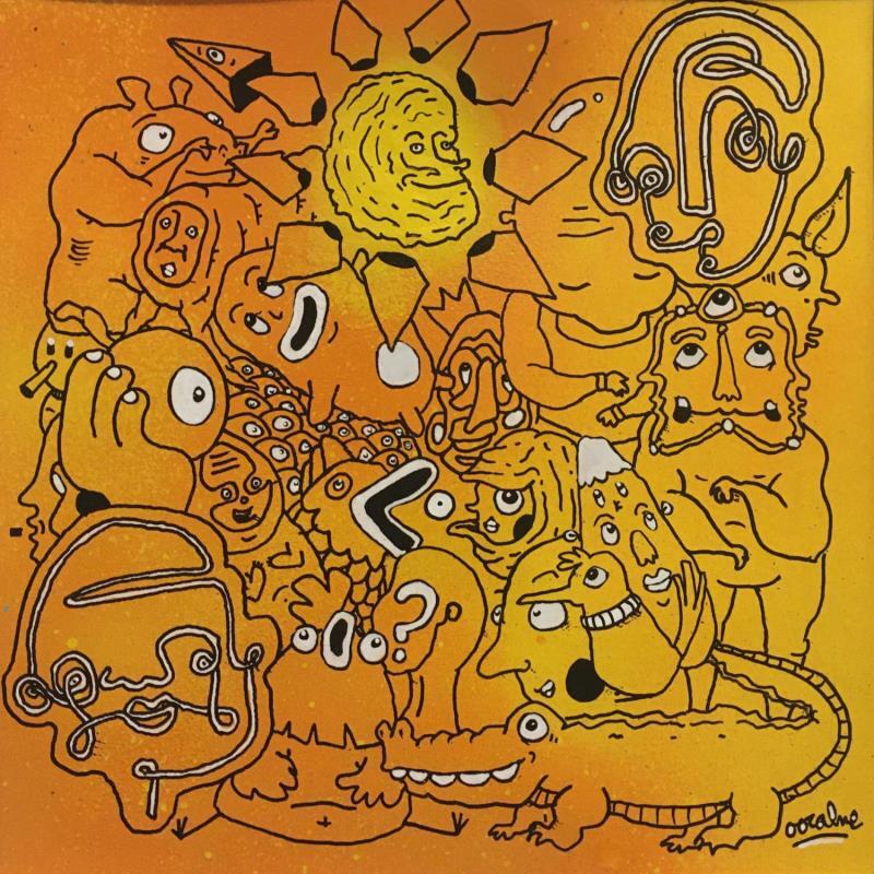 Peinture Soleil sablé par Oocalme | Tableau Art Singulier Animaux Graffiti Posca