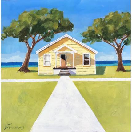 Painting La maison jaune sur l'azur by Foucras François | Painting Figurative Acrylic, Oil Landscapes