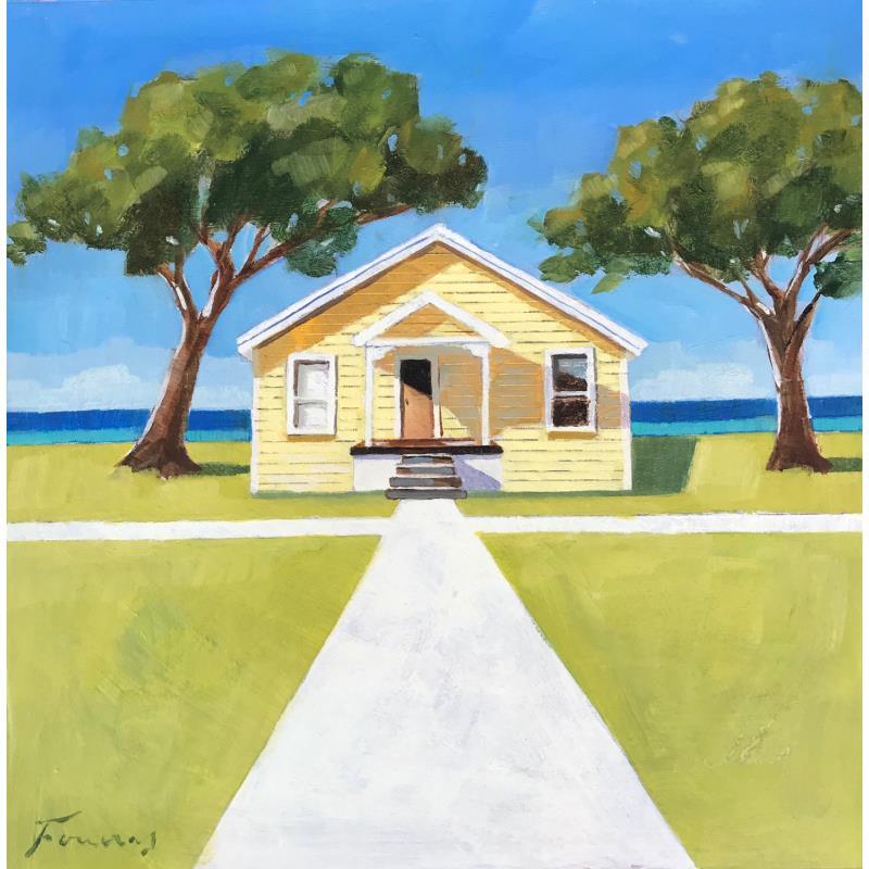 Painting La maison jaune sur l'azur by Foucras François | Painting Figurative Landscapes Oil Acrylic