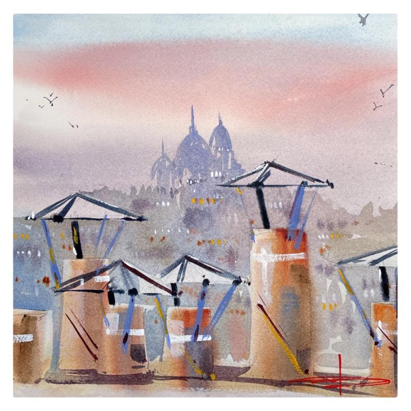 Gemälde Les cheminées de Paris von Bailly Kévin  | Gemälde Figurativ Urban Architektur Aquarell Tinte