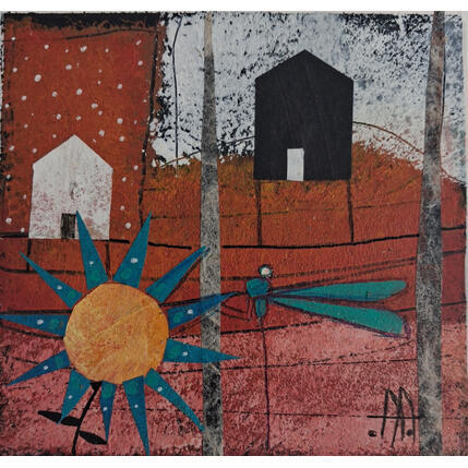 Gemälde Libelula azul von Arias Parera Almudena | Gemälde Naive Kunst Acryl, Collage
