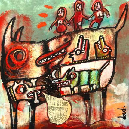 Painting Le loup boit trop de rouge by Doudoudidon | Painting Raw art Acrylic Animals, Life style, Nude