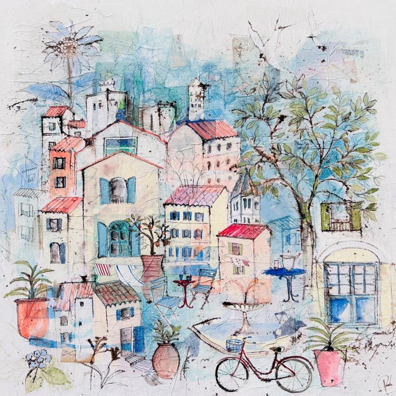 Pintura Doux village por Colombo Cécile | Pintura Arte naïf Paisajes Life style Naturaleza Acuarela Acrílico Collage Ink Pastel