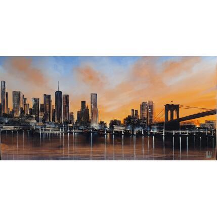 Painting Manhattan sous un voile rosé by Guillet Jerome | Painting Figurative Oil