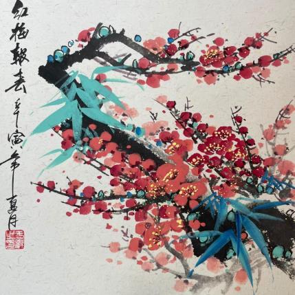 Painting Bamboo and cherry blossom by Yu Huan Huan | Painting Figurative Ink Nature