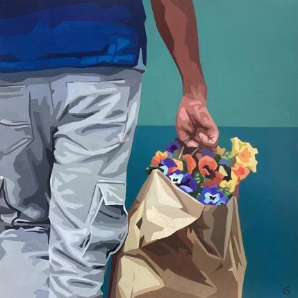 Peinture Je crois que je n’ai rien oublié ! par Colin Véronique | Tableau Figuratif Acrylique Portraits, Scènes de vie, Urbain