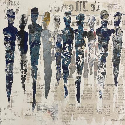 Peinture La foule du Monde par Rocco Sophie | Tableau Art Singulier Acrylique, Collage, Sable