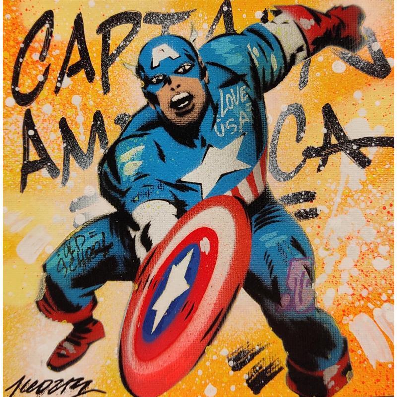Painting Captain America by Lemoine Mael | Painting Pop-art Pop icons Graffiti Acrylic