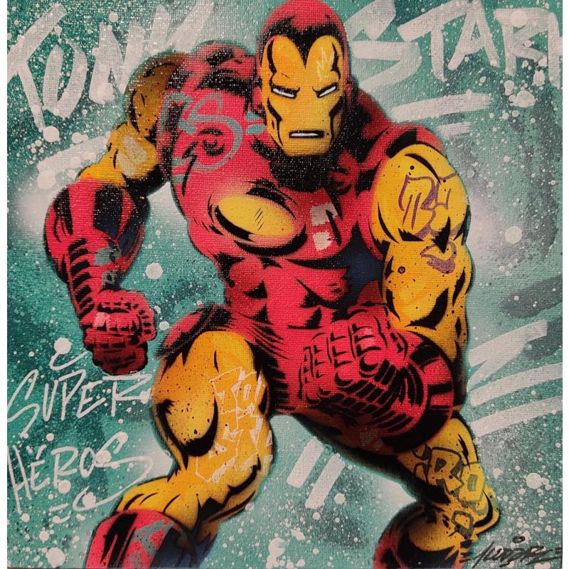 Gemälde Iron man vintage von Lemoine Mael | Gemälde Pop-Art Pop-Ikonen Graffiti Acryl