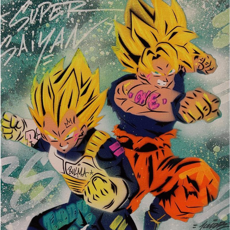 Painting Son Goku Vegeta by Lemoine Mael | Painting Pop-art Pop icons Graffiti Acrylic
