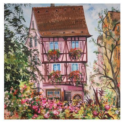 Peinture PINK HOUSE IN COLMAR par Rasa | Tableau Figuratif Acrylique Urbain