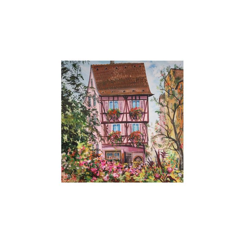 Gemälde PINK HOUSE IN COLMAR von Rasa | Gemälde Figurativ Urban Acryl