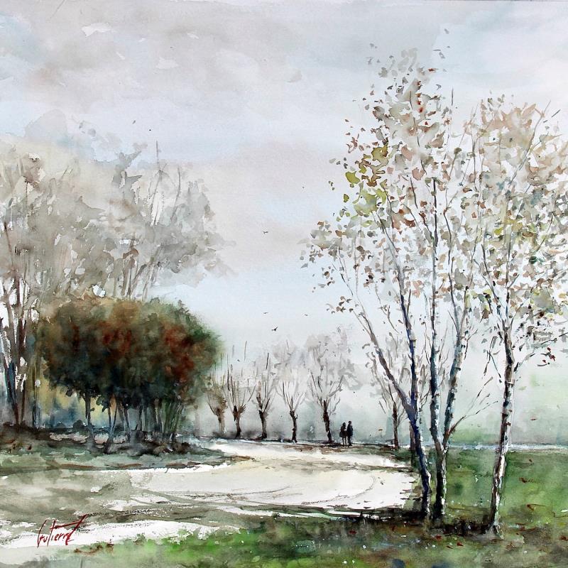 Painting Chemin au bord de la Loire by Gutierrez | Painting Impressionism Landscapes Watercolor