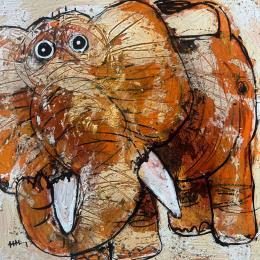 Peinture Elephant par Maury Hervé | Tableau Art Singulier Encre, Pastel, Posca, Sable Animaux