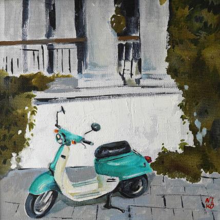 Pintura Paris 46 - Scooter blanc por Niko Marina  | Pintura Figurativo Aceite Urbano