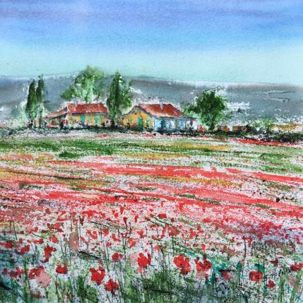 Peinture Maison aux coquelicots  par Hoffmann Elisabeth | Tableau Figuratif Aquarelle Urbain
