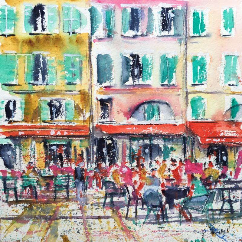 Painting Nice Ambiance café  by Hoffmann Elisabeth | Painting Figurative Urban Watercolor