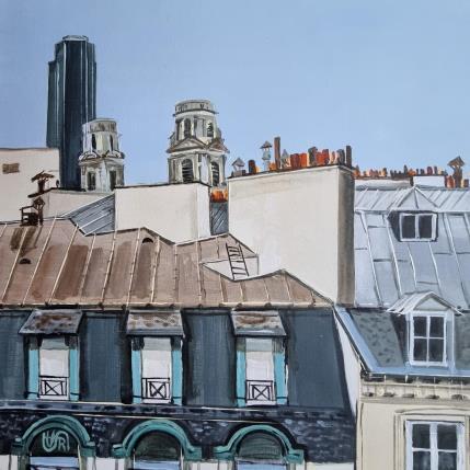 Peinture A look over the roofs par Rasa | Tableau Figuratif Acrylique Urbain