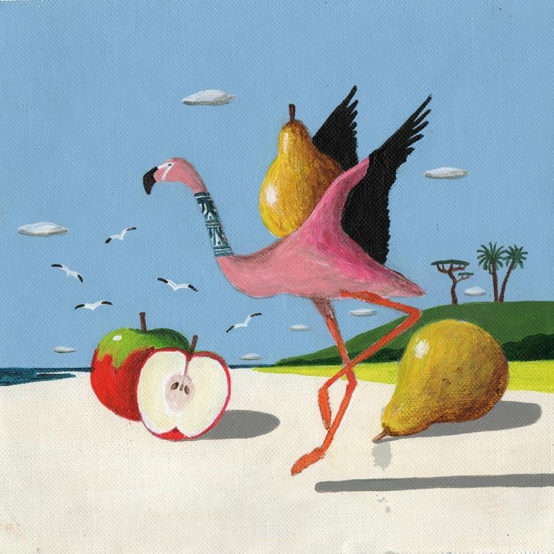 Peinture Flamant rose par Lionnet Pascal | Tableau Surréalisme Marine Scènes de vie Animaux Acrylique