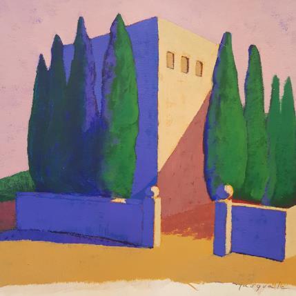 Gemälde Maison et cyprès von Pasquale | Gemälde Figurativ Acryl Architektur, Landschaften, Natur