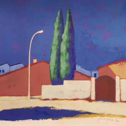 Painting Le réverbère by Pasquale | Painting Figurative Acrylic Architecture, Landscapes, Nature