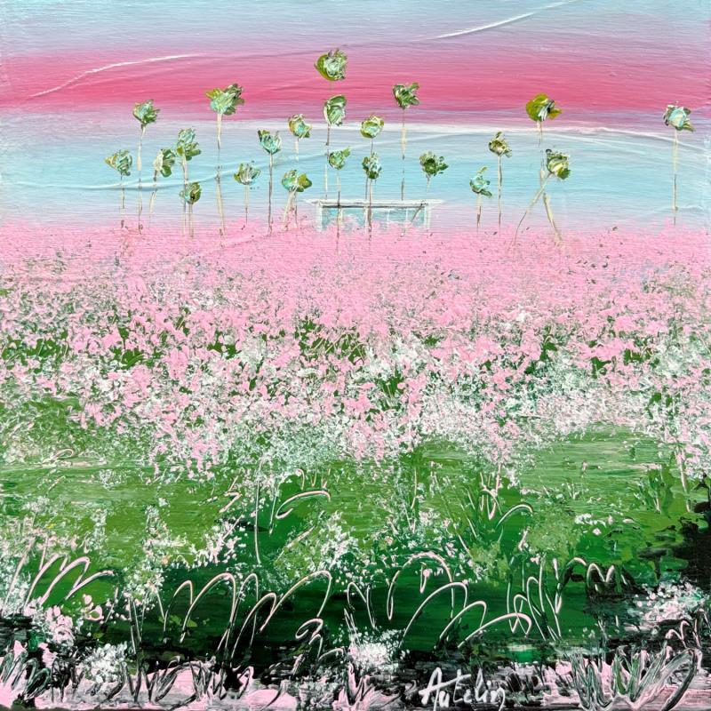 Painting Rosa fields by Autelin Florence | Painting Figurative Landscapes Nature Architecture Acrylic