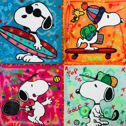 Peinture Snoopy aux JO 2024 par Kikayou | Tableau Pop-art Acrylique, Collage, Graffiti Icones Pop