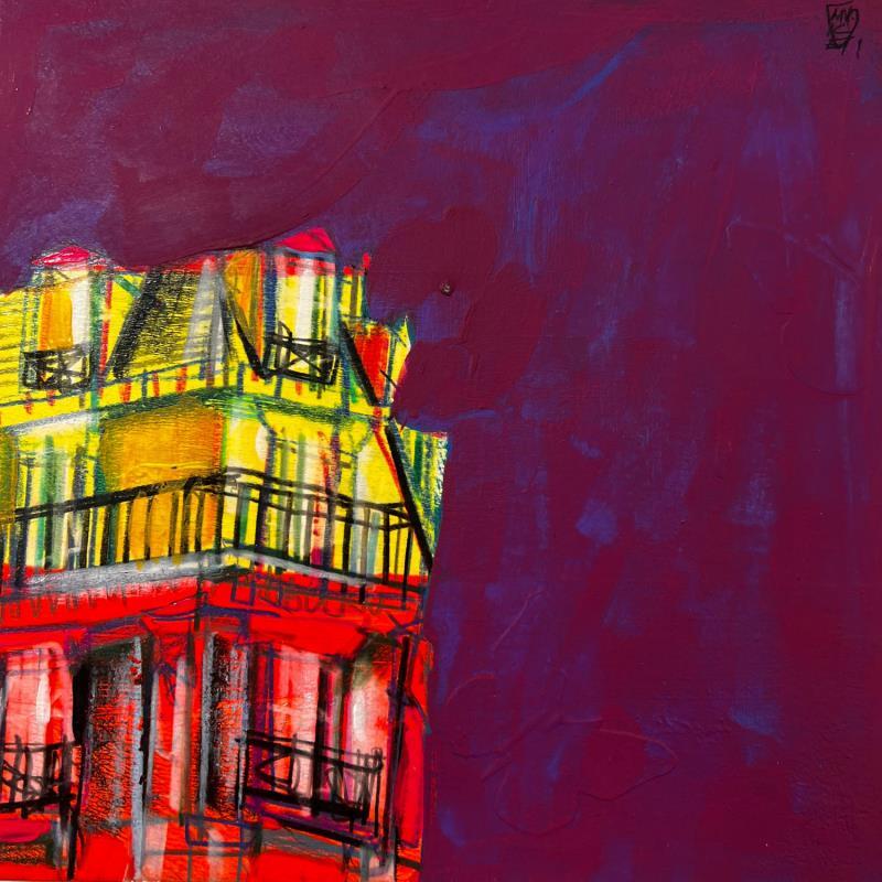 Peinture Escapades nocturnes par Anicet Olivier | Tableau Figuratif Urbain Architecture Acrylique Pastel